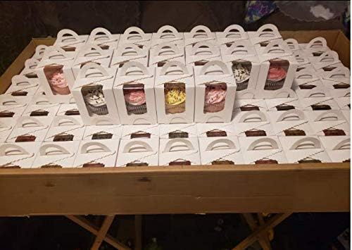ihomecooker 25 Pcs Single White Cupcakes Containers Gift Boxes with Window Inserts Handle for Wedding Candy Boxes