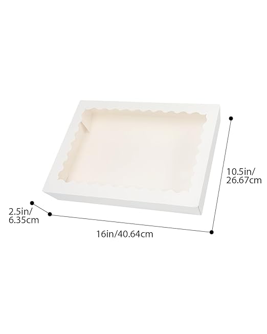 qiqee Auto-pop Up White Cookie Box with Window 16x10.5x2.5 Inch 32Pcs Bakery Pastry Macaron Bakery Box for Packaging