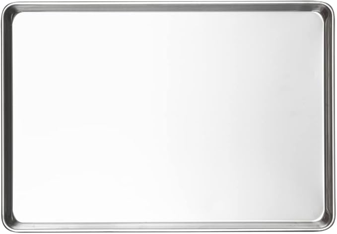 Restaurantware Met Lux 26 x 18 Inch Industrial Baking Pan 1 Heavy-Duty Full-Size Bakery Sheet Pan - Rimmed Edges Endures Up To 392F Aluminum Sheet Pan Dishwashable Ideal For Baking Or Roasting