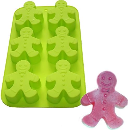 X-Haibei Gingerbread Man Silicone Mold - 6-Cavity Christmas Mold for Soap, Cookies, Chocolate & Bath Bombs (2.5oz per Cavity)