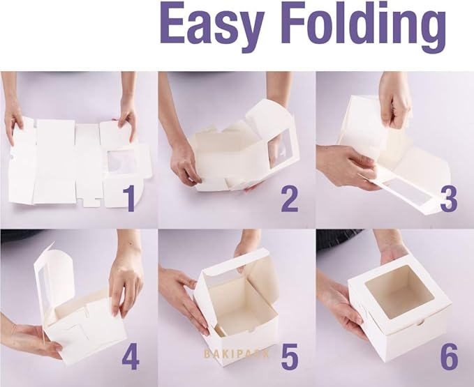 25 White Bakery Boxes with Window 5x5x3.5 Inches, Dessert Boxes to Go with Window, Treat Boxes for Small Bakery, Dessert, Candy, Cookies, Pastry, Party Favors, Wedding Cake