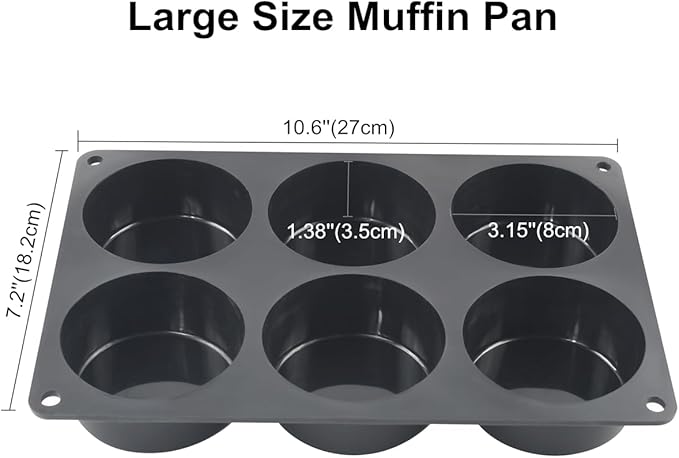 6 Cups Non-Stick Silicone Muffin Pan and Cupcake Maker, Large Size Cupcake Pan, Set of 2