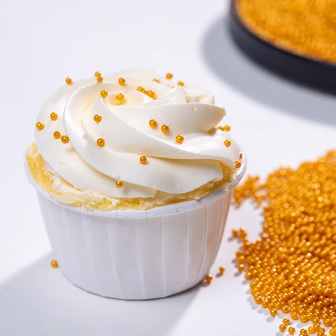 Gold Sprinkles,Cake Sprinkles,Cookie Sprinkles,Sugar Pearl, Edible Candy Pearls 7mm 130g 4.6OZ for Cake Cupcake Decorationg (Gold2mm)