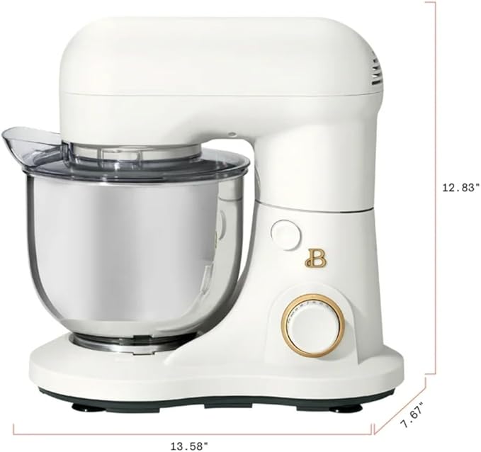 Beautiful 3.5QT 300W Stand Mixer with 12 Speeds, Tilt-Head, Splash Guard & Dishwasher-Safe Accessories, Soft Matte Finish Mixes Up to 5 Dozen Cookies, White Icing
