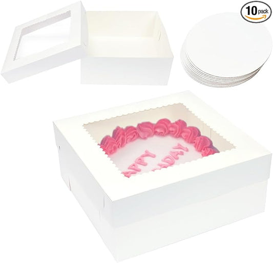 10 Pack 14 x 14 x 6 Inch Cake Boxes with Cake Boards,White Bakery Boxes,Bakery Pastry Containers for Cakes Cupcake Cookie Pie Treat Party Supplies Favors