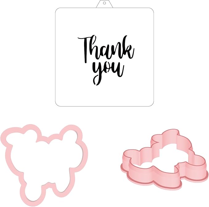 Cookie Cutter and Stencil Set Bundle Kit PYO Cookies Paint Your Own Diy Bakery Fondant Sugar Happy Birthday Wedding Baby Candle Kids Painting Coloring Pages Comb (Thank you)