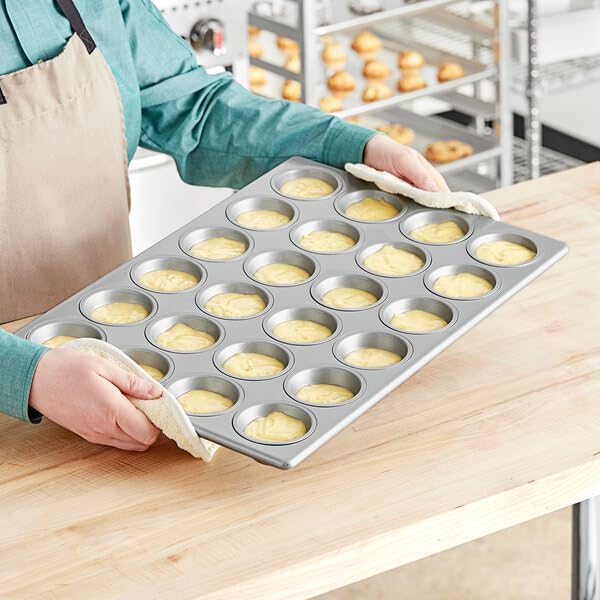 24-Cup Aluminized Steel Muffin Pan, Silver, 14 x 20 Inch, Silicone Glazed, Standard Size, 3.8 oz Capacity