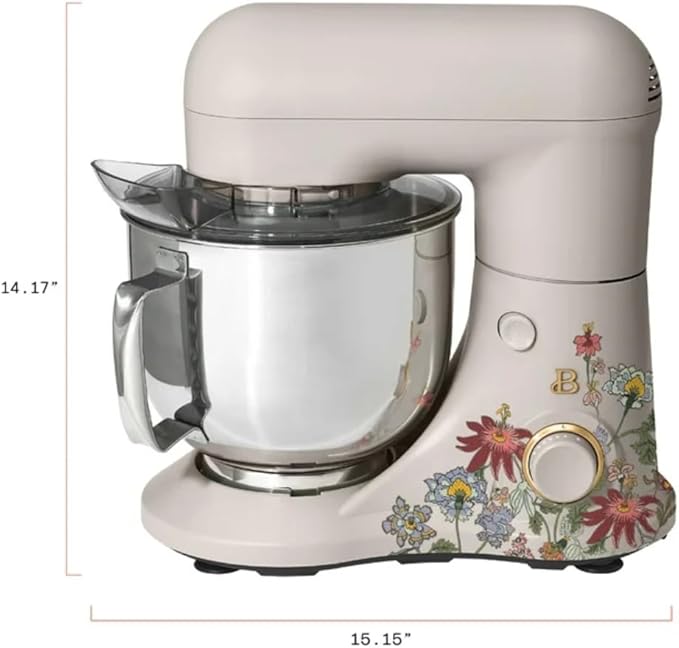 Beautiful 5.3QT 300W Stand Mixer with 12 Speeds, Tilt-Head, Splash Guard & Dishwasher-Safe Accessories, Soft Matte Finish – Mixes Up to 9 Dozen Cookies (Wildflower Porcini Taupe)
