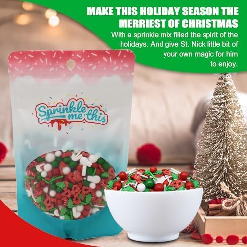 A Treat for St. Nick - 12 Oz Resealable Bag - Christmas Themed Sprinkles - Featuring Red, Green and White Pearls, White Candy Canes and Snowmen - Cake and Ice Cream Sprinkles