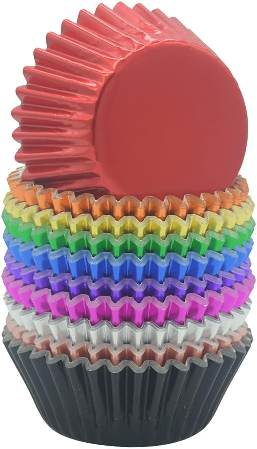 10 Bright Colors Foil Cupcake Liners Standard Paper Baking Cups for Party, 200-Count