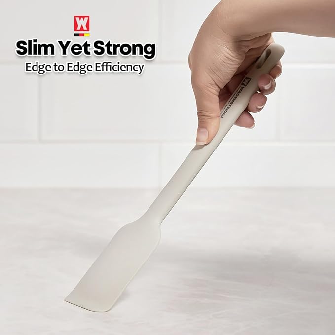 Light Gray Silicone Scraping Spatula: Cooking Tool with Heat Resistant, Protects Surfaces with Gentle Head Design, Cooking Spatula for Spreading & Mixing, BPA Free (11.22inch x 2.17inch)