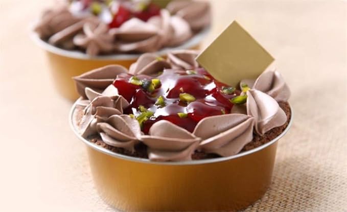 KEISEN 3 4/5" Disposable Aluminum Foil Cups 150ml 5oz 100/PK for Muffin Cupcake Baking Bake Utility Ramekin Cup 100/PK (gold)