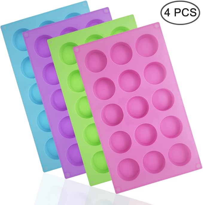 4 Psc Cylinder Silicone Molds, SENHAI 15 Hole Silicone Molds for Chocolate Cake Candy Soap Muffins Brownie Pudding Baking