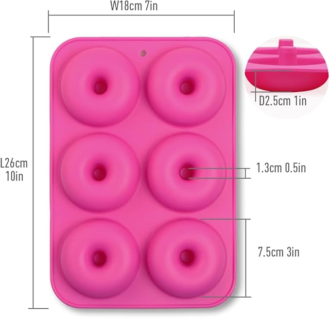 homEdge Silicone Donut Molds, 2-Pack of Non-Stick Food Grade Silicone Pans for Doughnut Baking – Green and Pink