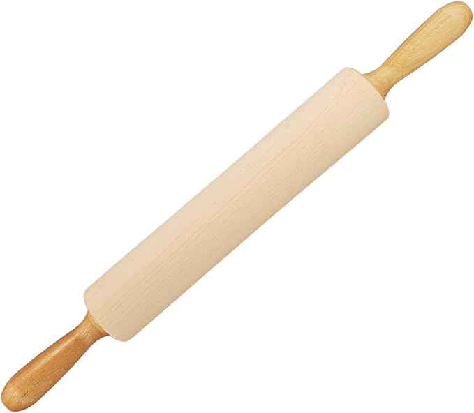 Frieling Maple Rolling Pin with Handles - 2.4-in x 12-in Barrel, Natural Wood - Baking Essentials, Pastry Roller & Pizza Dough Roller