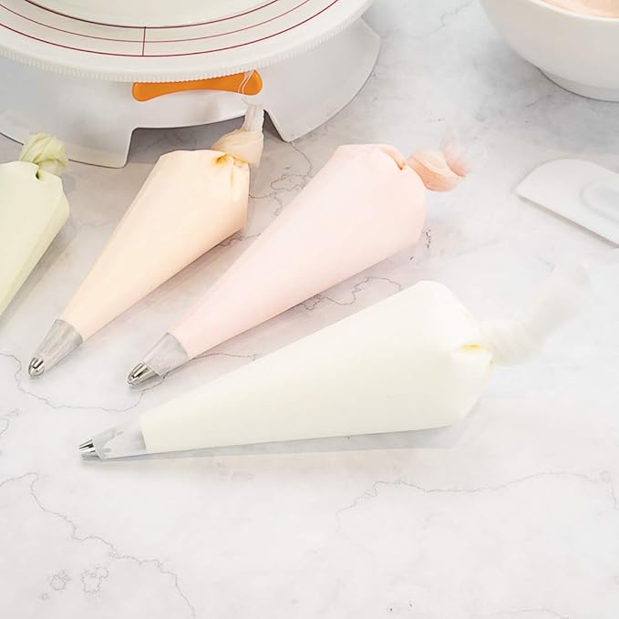 Pastry Tek Piping Bag Set, Set Of 4 Reusable Icing Bags - Durable, White Silicone Pastry Bag Set, Anti Burst, Decorate Cakes, Cupcakes, Macarons, Or Cookies - Restaurantware