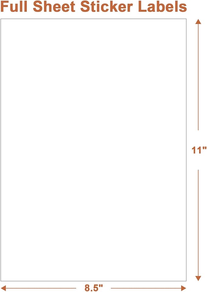 Full Sheet Sticker Labels, 8.5" x 11" Shipping Labels Paper (100 Sheets, 100 Labels), Self Adhesive Full Sheet White Matte Label Paper, Address Sticker Labels for Laser & Inkjet Printer