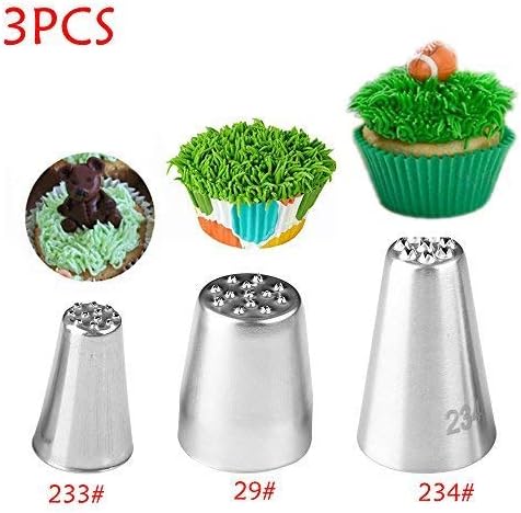 beyonday 3pcs Grass Cream Icing Nozzles Cupcake Practical Cream Piping Nozzle Tips Stainless Steel Pastry Tips Grass Fury Cake Decorating Tool (Silver)