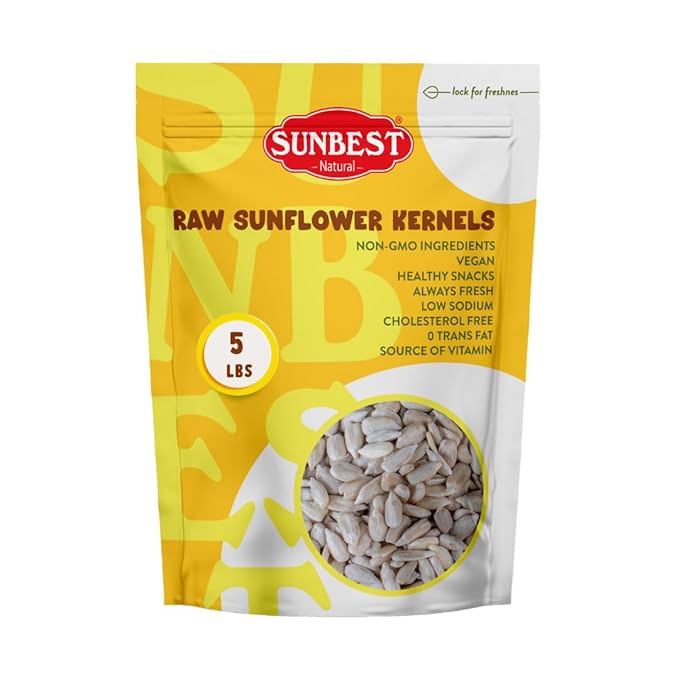 Sunbest Natural Raw Sunflower Seed Kernels – 80 oz (5 lb) Bulk Bag – Unsalted Sunflower Seeds to Eat – Nutrient-Rich, Low Sodium, Vegan, Gluten-Free – Perfect for Snacking, Cooking & Baking
