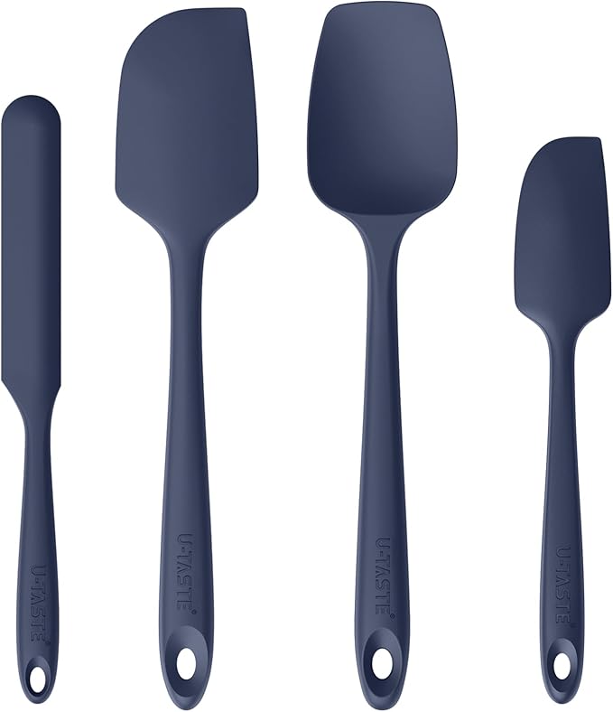 U-Taste Heat Resistant Silicone Spatulas: 480ºF Hot Proof Food Grade Flexible Silicon Baking Scraper, Food Grade Rubber Kitchen Cooking Mixing Utensil for Nonstick Cookware Set of 4(Midnight Blue)