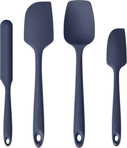 U-Taste Heat Resistant Silicone Spatulas: 480ºF Hot Proof Food Grade Flexible Silicon Baking Scraper, Food Grade Rubber Kitchen Cooking Mixing Utensil for Nonstick Cookware Set of 4(Midnight Blue)