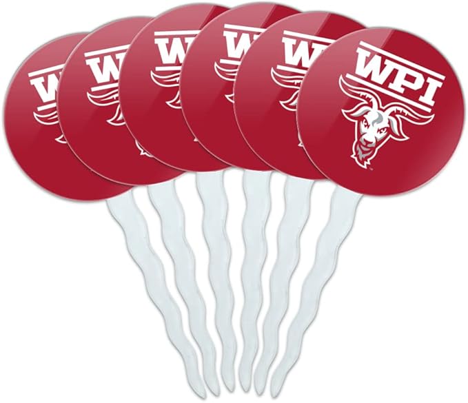 Worcester Poly Primary Logo Cupcake Picks Toppers Decoration Set of 6