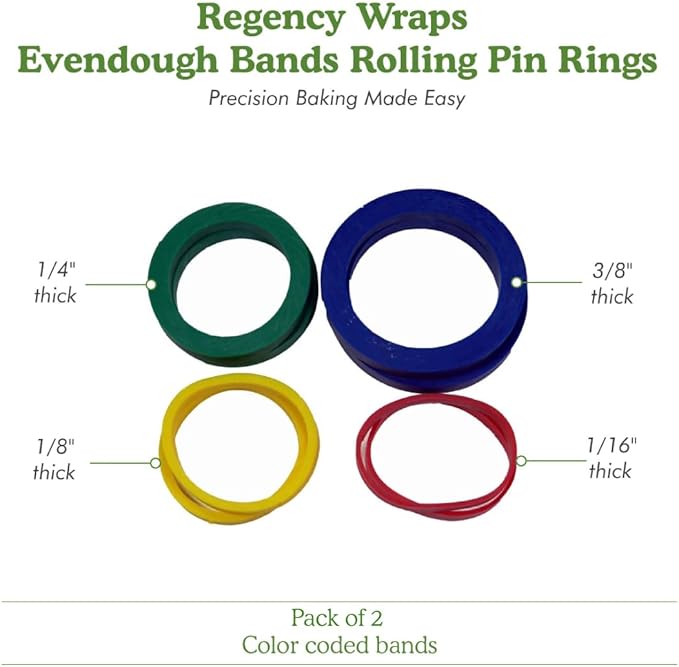 Regency Wraps Evendough Bands, Rolling Pin Rings for Rolling Dough to Precise Thickness for Pizza, Pies, Pastries, Pasta, Set of 4 sizes, Pack of 2