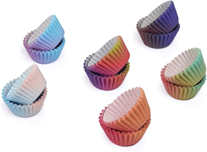 qiqee Mini Cupcake Liners Cupcake Cups 300-Count Food Grade Gradient Design Cupcake Papers Baking Cups Cupcake Wrappers(Small Size)
