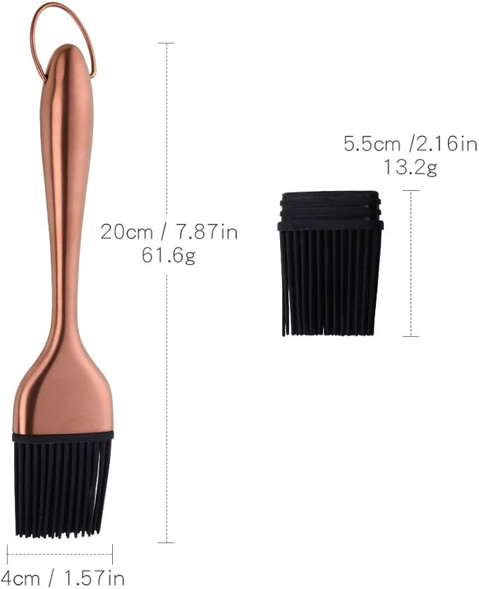 2 Pack Grill Basting Brush with 2 Pack Back Up Silicone Brush Heads, No Shed Bristles Stainless Steel Handles Heatproof Rust Resistant, Pastry Brushes for Kitchen Cooking BBQ,Dishwasher Safe Rose Gold