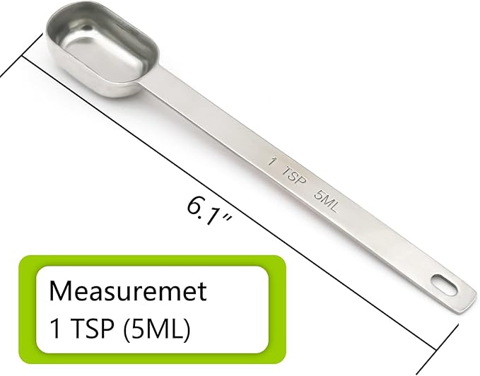 2PCS 1tsp (1/3tbsp, 5ml) Single Measuring Spoon, Stainless Steel Long Handle Individual Teaspoons Only
