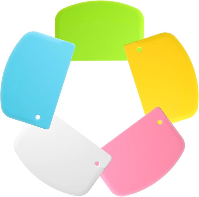 5 Pack Dough Scraper, Hard Bench Scraper, Flexible Plastic Scrapers, Multi-Purpose Kitchen Bench Scrapers, Kitchen Pastry Cutter Tool for Bread Dough Pastry Pizza Baking Cake (Multicolor)