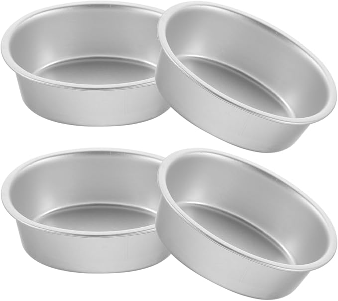 PRETYZOOM 4Pcs Oval Aluminum Alloy Cake Mold 4 Inch Nonstick Mini Baking Pans for Cheesecake Quiche Flan Bread Oven Use