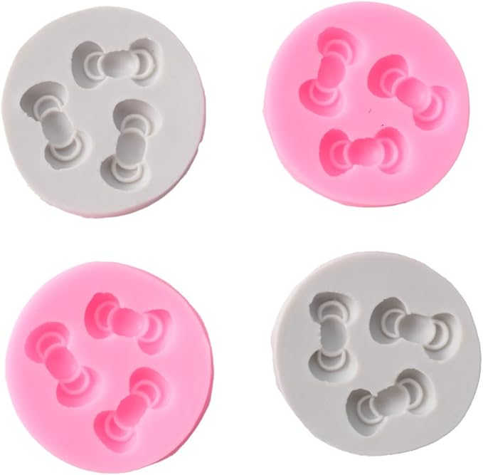 Bow Silicone Fondant Molds 4PCS Pink and Gray Liquid Silicone Cake Decoration Moulds for Baking DIY Tools Chocolate Candy Resin Crafts（2.36Inch）