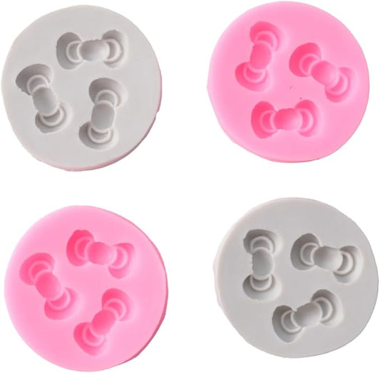 Bow Silicone Fondant Molds 4PCS Pink and Gray Liquid Silicone Cake Decoration Moulds for Baking DIY Tools Chocolate Candy Resin Crafts（2.36Inch）