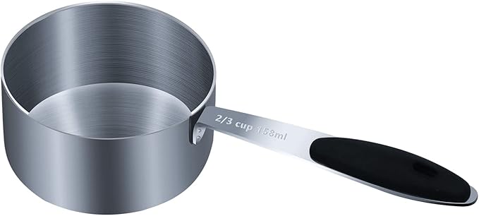 1PCS 2/3Cup (158ml, 5.4oz) Single Measuring Cup with Black Silicone Grip, Stainless Steel Individual Measure Scoop Only
