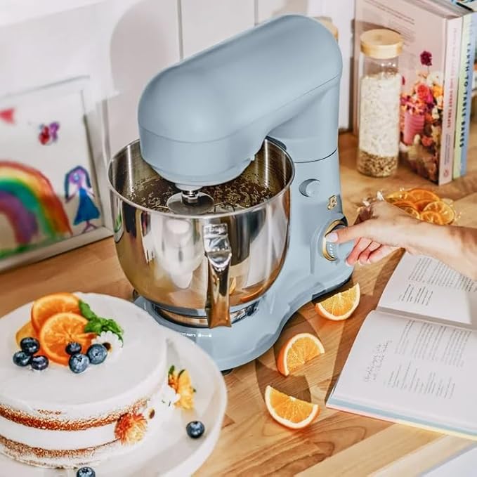 Beautiful 5.3 QT Stand Mixer w/Tilt-Head Design, Stainless Bowl, 300-Watt Power, 12-Speed Control, Includes Beater, Dough Hook, Whisk, Splash Shield (Cornflower Blue)