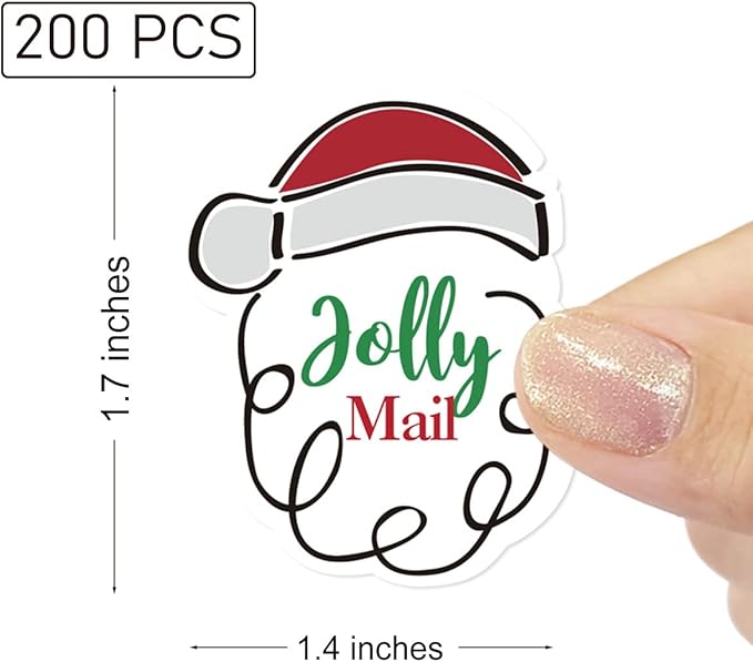 Wailozco 200 PCS Jolly Mail Cute Christmas Hat Stickers,Cute Small Business Envelopes Stickers for Packages/Handmade Goods/Bags ,Christmas Theme Shop Seals