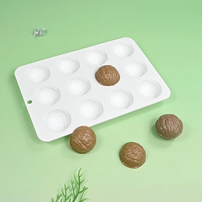 mostsom Silicone Mold Mousse Molds 12 Grids Walnut Shape Silicone Cake Baking Mold for Making Chocolate Mousse Dessert Baking Decorating Tools (B_ Walnut)