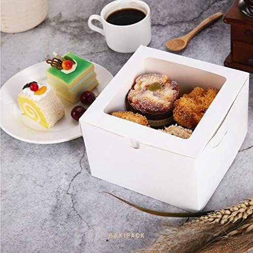 25 White Bakery Boxes with Window 5x5x3.5 Inches, Dessert Boxes to Go with Window, Treat Boxes for Small Bakery, Dessert, Candy, Cookies, Pastry, Party Favors, Wedding Cake
