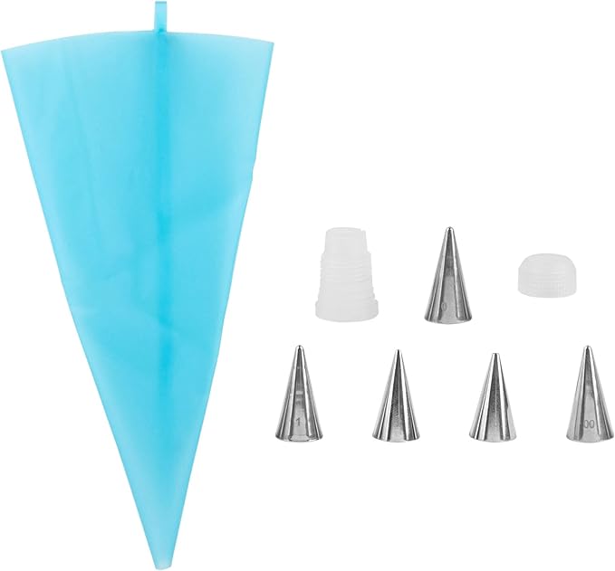 AUEAR, Cake Decorating Sugar Cookie Piping Tips 5 Writing Tube 1 Coupler 1 Silicone Pastry Bag (7 Pack)