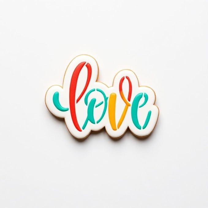 Cookie Cutter and Stencil Set Bundle Kit PYO Cookies Paint Your Own Diy Bakery Fondant Sugar Happy Birthday Wedding Baby Candle Kids Painting Coloring Pages Comb (Love)