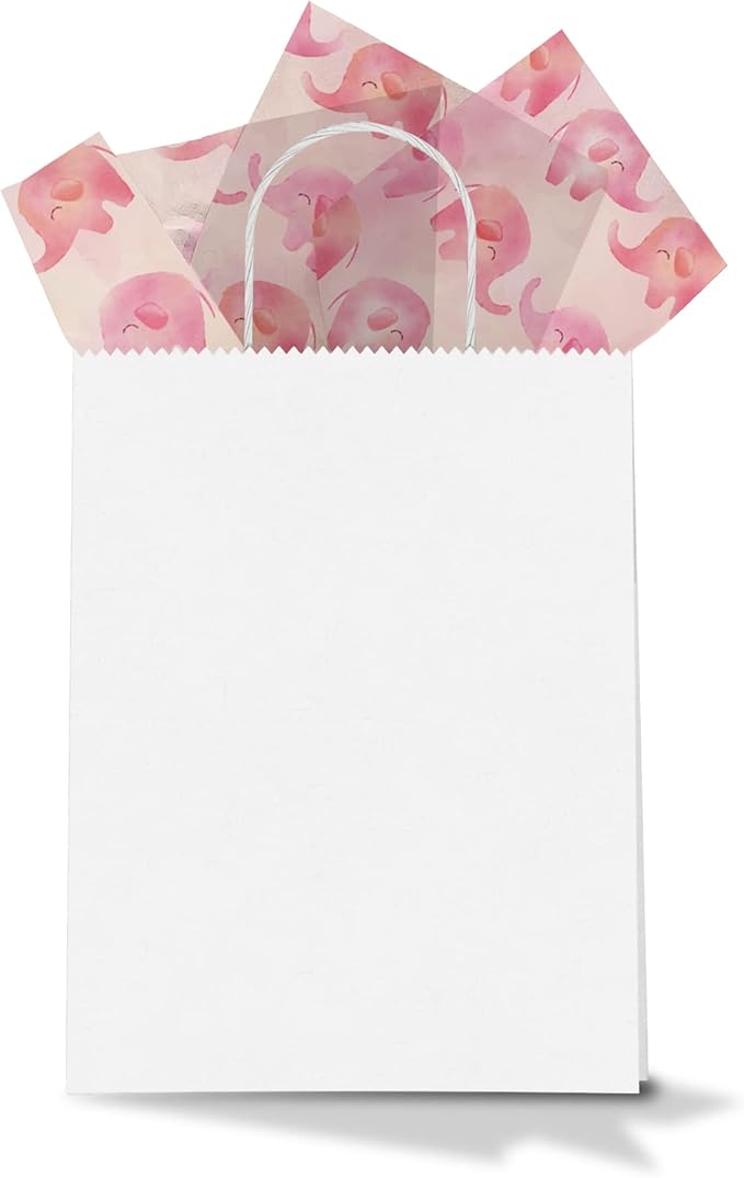 Pink Elephant Printed Tissue Paper for Gift Bags or Boxes and Wrapping - Baby Shower Bulk Decorative Art Tissue Paper for Packaging and Gifting | 24 Sheets 20" x 30"