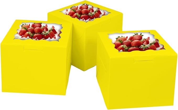 Bakepacker 36pcs 8x8x5 Inches Cake Boxes with Window 18-Packs Yellow Cake Boxes 8 Inch Bakery Boxes (18 Cake Boxes +18 Cake Boards Included)