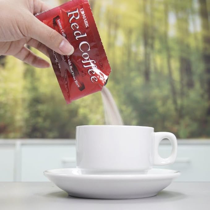 EDMARK Sugar Free Red Yeast Coffees - Organic Coffee Blend With Rose Petal Extract - Red Coffee Pods Cups Coffee's Lover Gifts - 15g × 20 Sachets