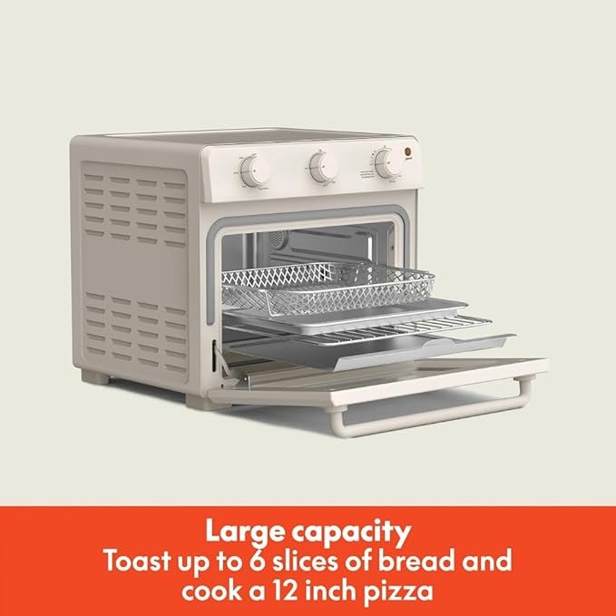 7-in-1 Air Fryer Toaster Oven with Convection, 1700W, Fits 6 Slices or 12-Inch Pizza, Tempered Glass Door, Timer, Easy Controls, Countertop Kitchen Appliance (Oatmilk)