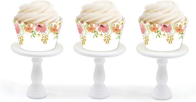 Andaz Press Party Cupcake Wrapper Decorations, Bohemian Vintage Pink and Peach Floral Flowers on White, 24-Pack, For Girls 1st Birthday Baby Bridal Shower Tea Party Themed Decorations