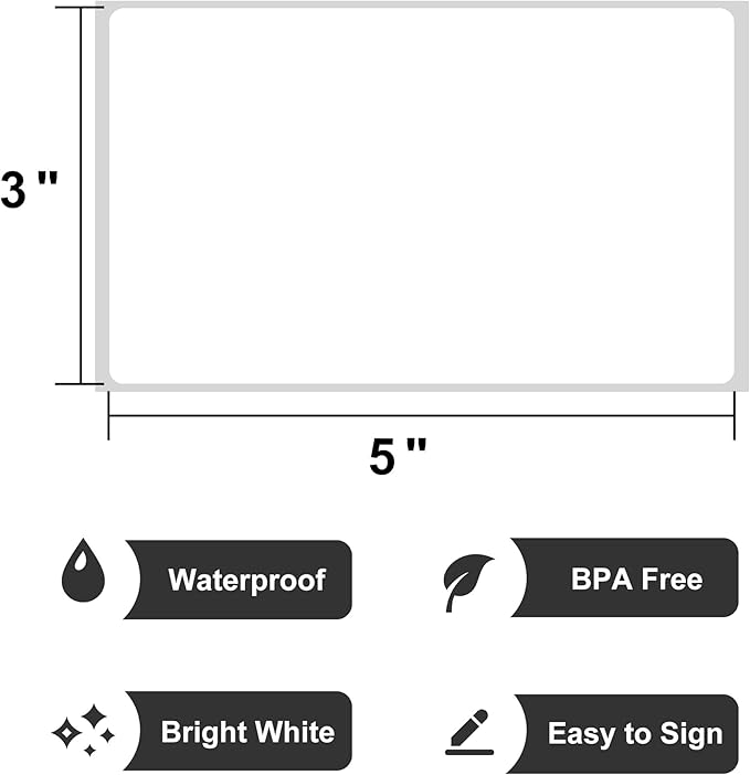L LIKED 3" X 5" Direct Thermal Labels, Thermal Printer Shipping Labels for Small and Microenterprise, Compatible with Zebra & Rollo Printers, Perforated Line, White - 1000 Pcs.