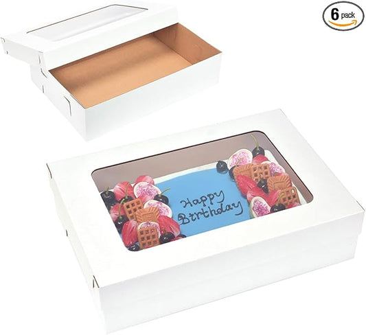 JJO 6 Pack 20x14x5 Inches Sheet Cake Box with Window Large Bakery Boxes Corrugated Rectangle Cake Boxes for 18x12 Inch Quarter Sheet Cake,Donuts,Brownie,Pastry Baking,Muffins,Cupcake