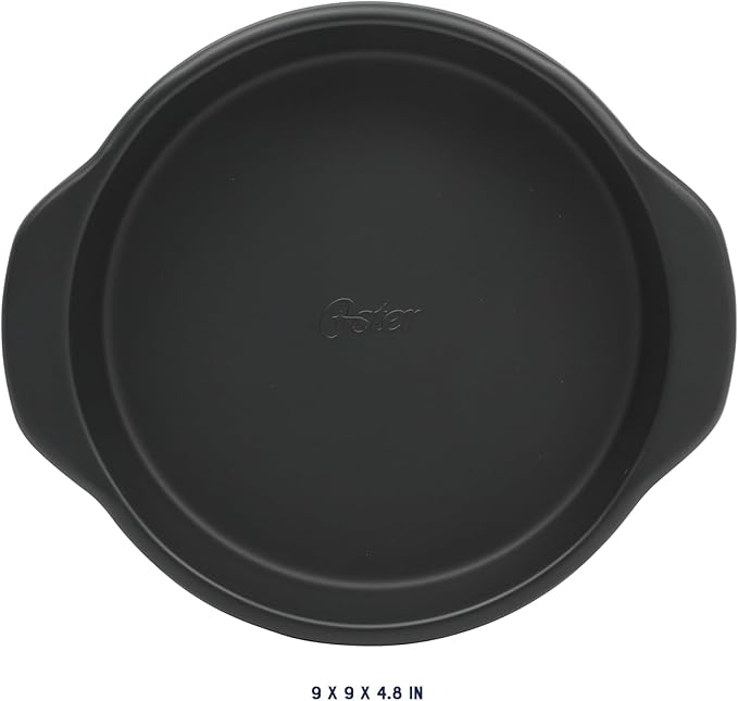 Oster Teston 9-Inch Round Cake Pan, Nonstick Carbon Steel Bakeware, Matte Black, PFAS-Free, Oven-Safe, Easy Release Baking Pan