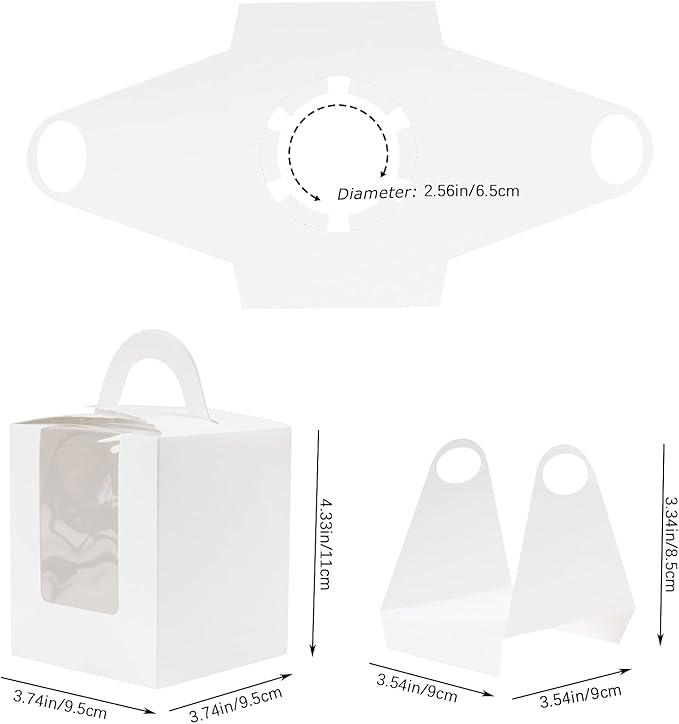 30 Pcs Individual Cupcake Boxes White Single Cupcake Boxes 1 Hole Cake Box with Clear Window Inserts and 2 Sheets of Stickers for Wedding Birthday Party Favors